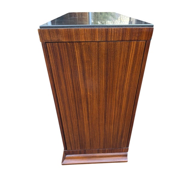 Quick Hits: Burl wood sideboard bar with granite top Center drawer above double-door cabinet Additional side doors for...