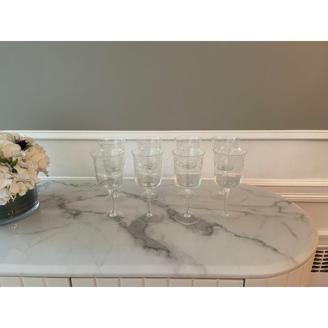 1950s Set of 8 Vintage Etched Crystal Wine Glasses For Sale - Image 12 of 12