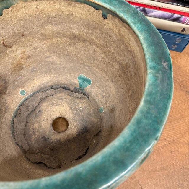 Rustic Late 20th Century Green Planter with Floral Relief Design For Sale - Image 3 of 12