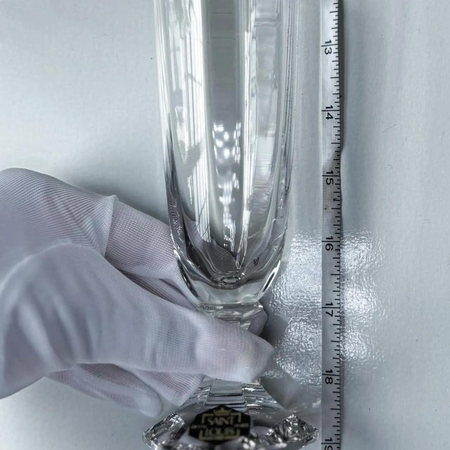 1980s St. Louis Crystal Champagne Flutes: French 'Saint Cloud' - Set of 7 For Sale - Image 4 of 5