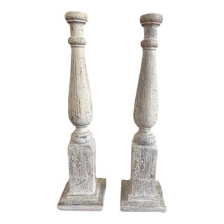 Tall Architectural Column Candlesticks Pair For Sale