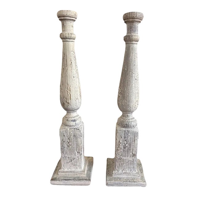 Tall Architectural Column Candlesticks Pair For Sale