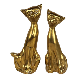 Mid-Century Brass Siamese Cat Sculpture - A Pair