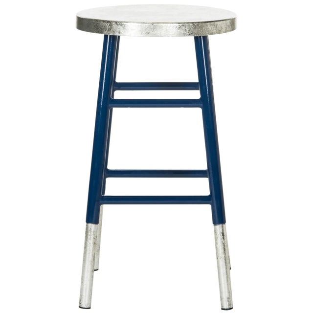Silver Dipped Counter Stool in Navy & Silver For Sale - Image 4 of 8