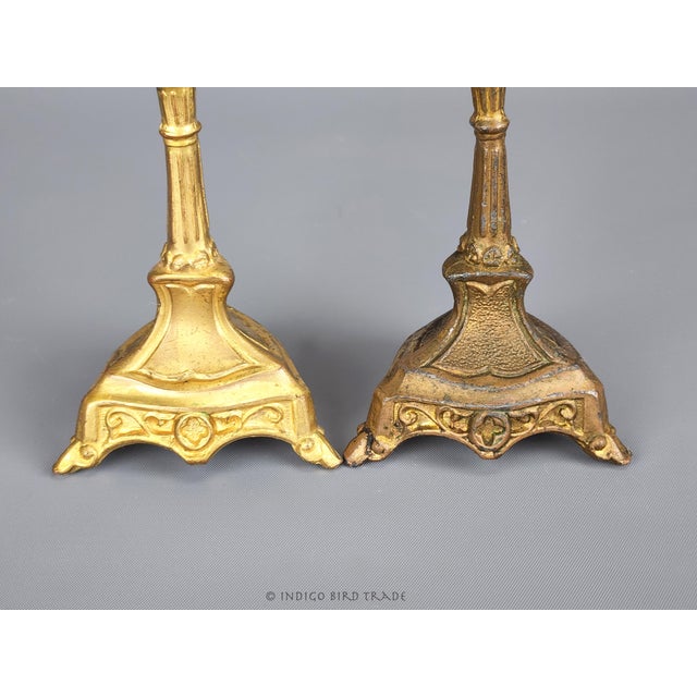 Shabby Chic Early 1900's Art Nouveau American Candlestick Holders - Set of 2 For Sale - Image 3 of 10