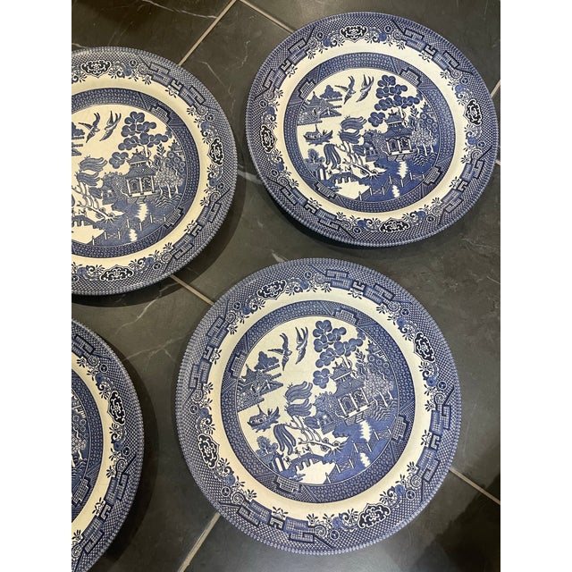Vintage Large Blue Willow Dinner Plates Made in Staffordshire England - a Set of 6 For Sale - Image 9 of 12