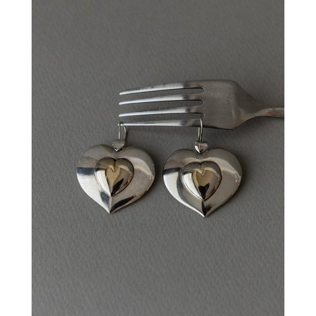 Vintage Silver-Plated Heart Earrings, Set of 2 For Sale - Image 6 of 11
