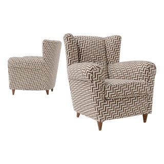 Italian Chairs in Zigzag Upholstery, 1960s, Set of 2 For Sale