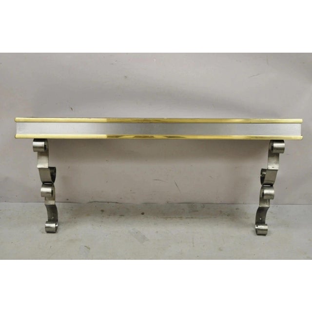 Vintage Italian Regency Steel & Brass Slate Top Wall Mounted Hall Console Table For Sale - Image 10 of 12