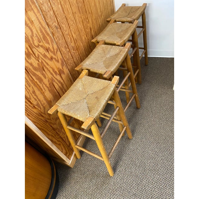 Bar Stools (Set4) - Pine W/ Rope Seats. Stackable - (ying/ yang).