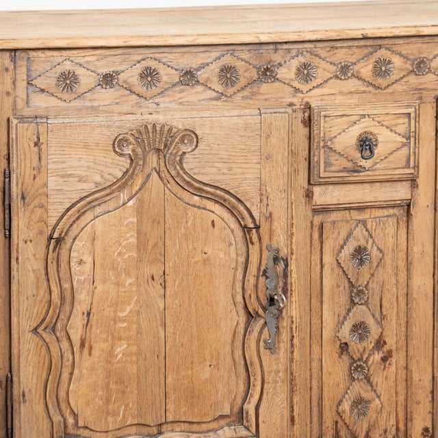 Brown 19th Century French Long Bleached Oak Three Door Sideboard Buffet For Sale - Image 8 of 13