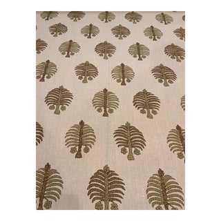 Penny Morrison: Gobi Green and Brown Botanical Linen Designer Fabric - 6 Yards For Sale