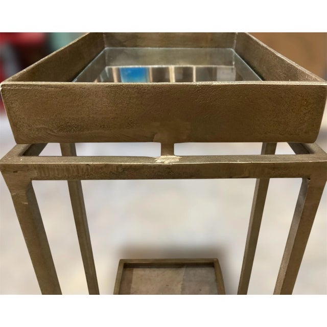 Brass Crate & Barrel Echo Modern Industrial C-Table in Antique Brass Finish With Mirrored Glass, Imar-199-Cb For Sale - Image 8 of 12