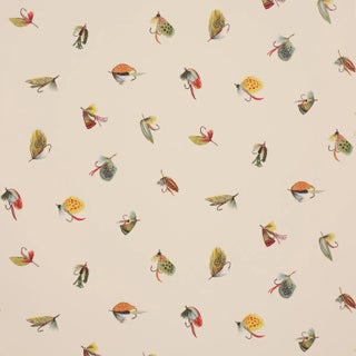 SAMPLE - Schumacher Fly Fishing Wallpaper In Ivory For Sale
