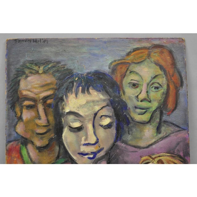 Mid-Century Modern Vintage Samuel Heller "Family Portrait W/ Child B" Oil on Board Painting Signed For Sale - Image 3 of 10