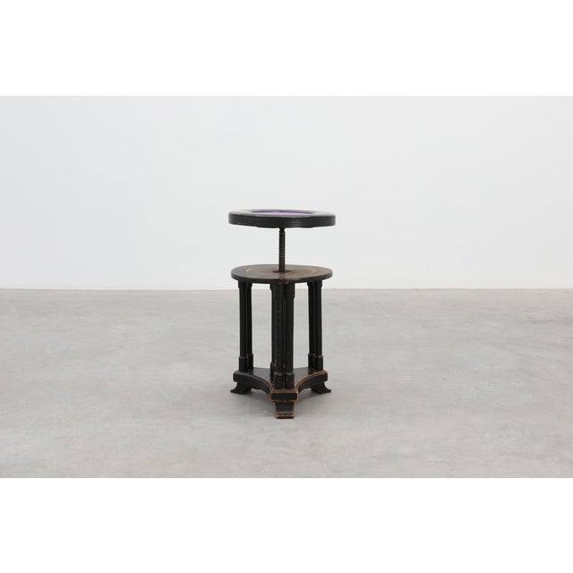 Art Deco Black and Purple Adjustable Velvet Piano Stool, Belgium, 1910 For Sale - Image 4 of 11