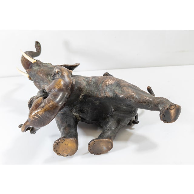Early 20th Century Japanese Meiji Style Bronze Okimono of Elephant and Tigers, Signed For Sale - Image 10 of 12