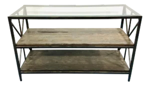 Industrial Modern Wood Metal and Glass Console Table