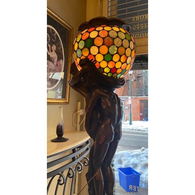 Brown 1900s Art Nouveau Bronze Floor Lamp, After Gustave Gurschner For Sale - Image 8 of 12