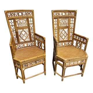 Vintage Boho Coastal Bamboo Arm Dining Chairs - A Pair For Sale