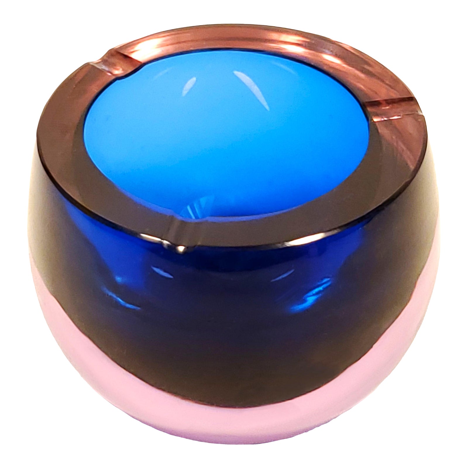 1970s Murano Italian Glass Geode Bowl /Ashtray With Blue and Pink Lavender Alexandrite Sommerso