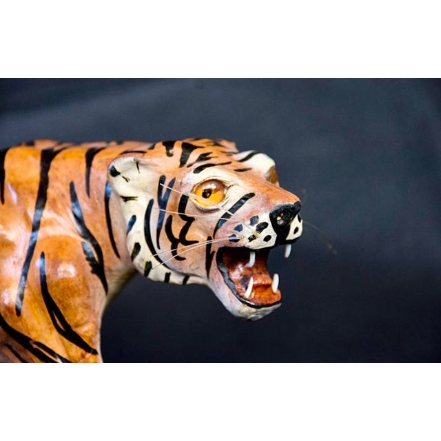 Vintage Leather Sculpture Depicting a Tiger, Italy, 1970s For Sale - Image 4 of 11