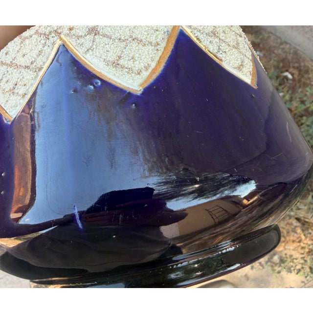 Thomas Forester 19th-Century Thomas Forester & Sons Sanded Majolica Cobalt Pattern 46 Vase For Sale - Image 4 of 8
