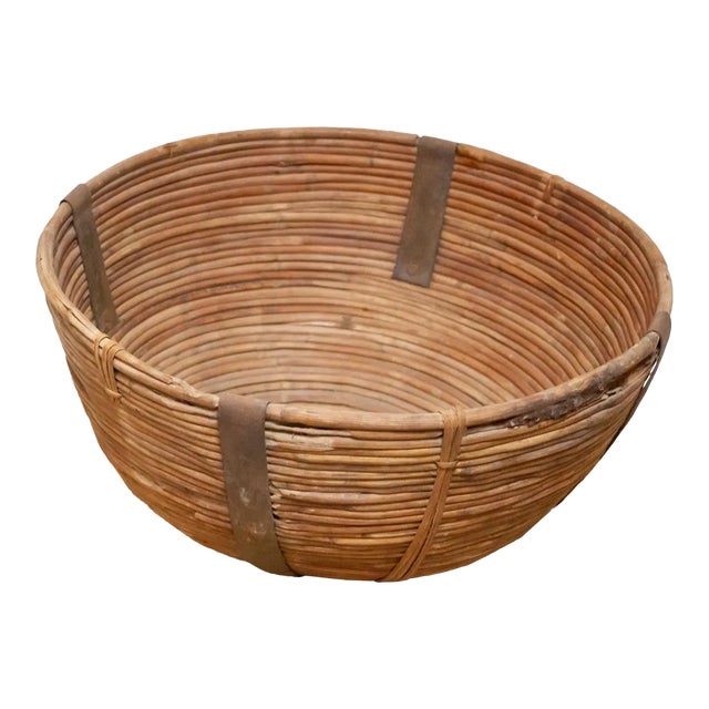 Large Handwoven Farmhouse Basket For Sale