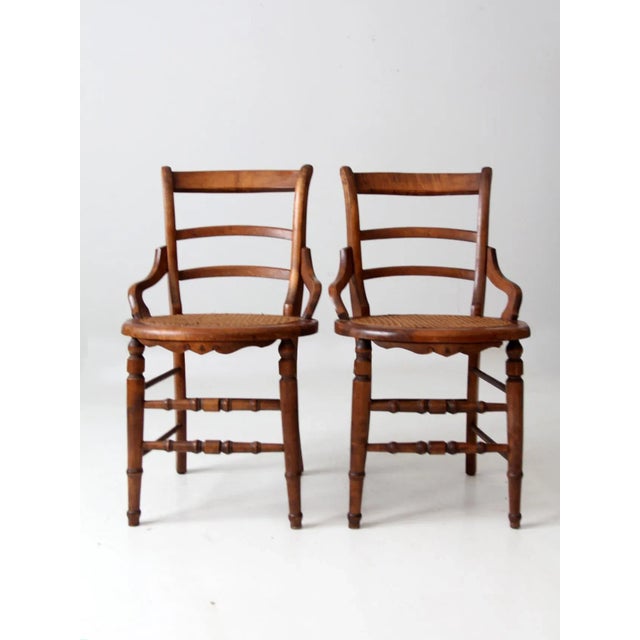 Brown Antique Victorian Cane Seat Chairs Pair For Sale - Image 8 of 13