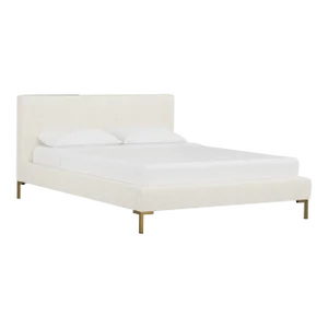 Norah Platform Bed in Talc Classic Linen, Full/Double, Gold Finish