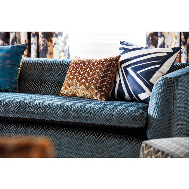 Contemporary Harlequin Triadic Fabric in Coast Blue For Sale - Image 3 of 3