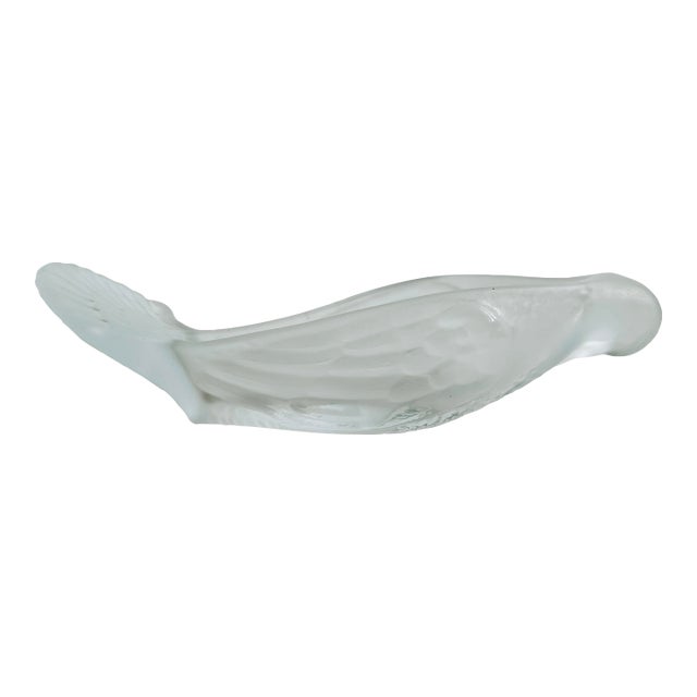 1930s Art Deco Frosted Glass Bird or Dove H. Hoffman Style Cracker Serving Dish Catchall For Sale