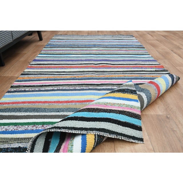 Tribal Striped Colorful Kilim Turkish Vintage Runner Rug For Sale - Image 3 of 11