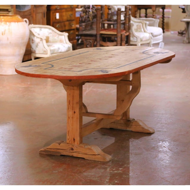 French French Pine Folding Wine Tasting Table With “Champagne” and Fleurs De Lys Motifs For Sale - Image 3 of 11