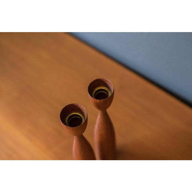 Pair of Sculptural Teak Danish Modern Candle Holders For Sale In Monterey, CA - Image 6 of 8