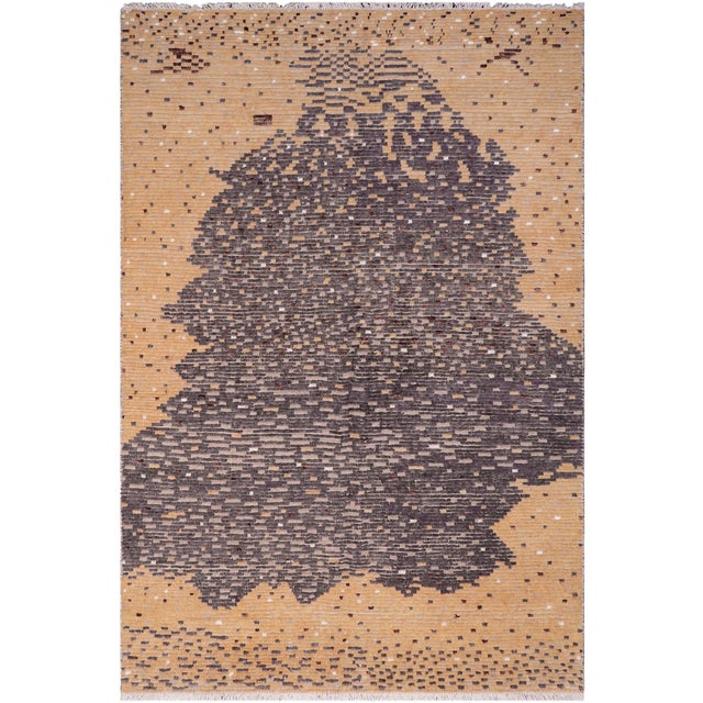 Abstract Beige/Gray High Low Wool & Silk Rug - 5'4'' X 8'1'' For Sale - Image 9 of 9