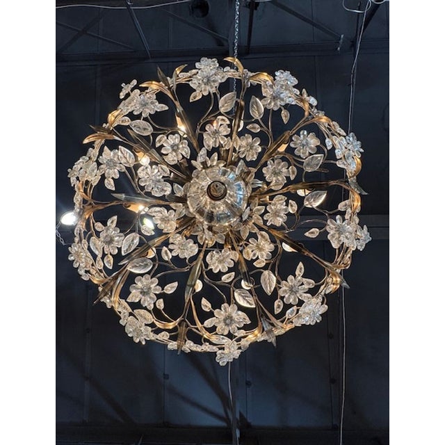 Mid 20th Century French Maison Bagues Gilt Tole and Crystal Flower Chandelier For Sale - Image 5 of 8