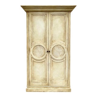Vintage Boho Cerused Floral Armoire For Sale
