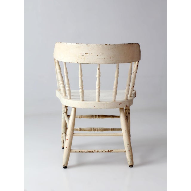 White Antique White Painted Windsor Captain's Chair With Spindle Back For Sale - Image 8 of 16