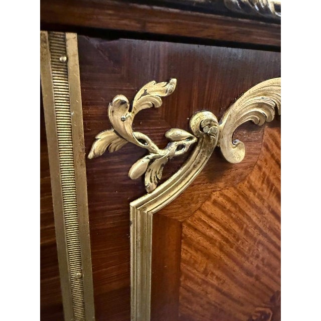 French Louis XV Bronze Mounted Rosewood Marble Top Cabinet Adjustable Shelves For Sale - Image 13 of 14