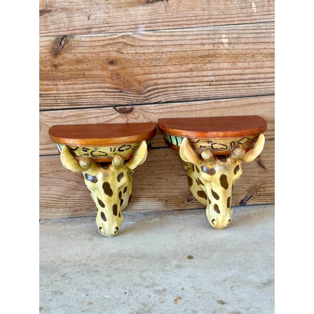 Vintage Sculptural Cast Resin Giraffe Decorative Wall Brackets-Pair For Sale - Image 4 of 12