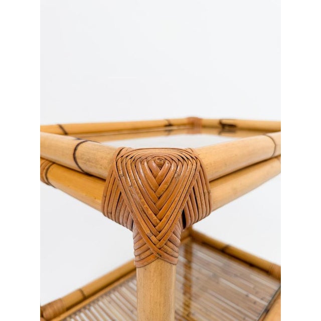 Mid-Century Modern Italian Bamboo Cane and Rattan Bar Cart, 1970s For Sale - Image 12 of 18