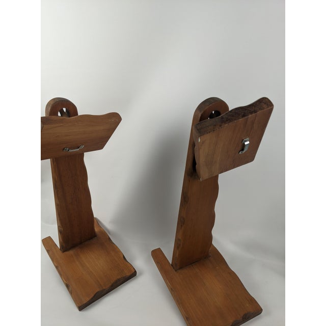 Mid-Century Primitive Rustic Brown Wood Wall-Mounted Shelf Sconces – Pair For Sale - Image 13 of 13