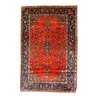 1920s, Handmade Antique Persian Sarouk Rug 4' X 6.4' For Sale