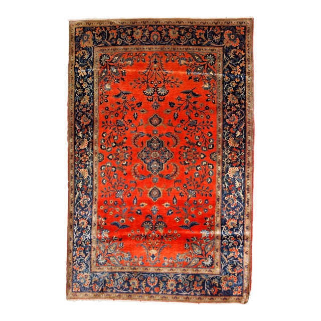 1920s, Handmade Antique Persian Sarouk Rug 4' X 6.4' For Sale