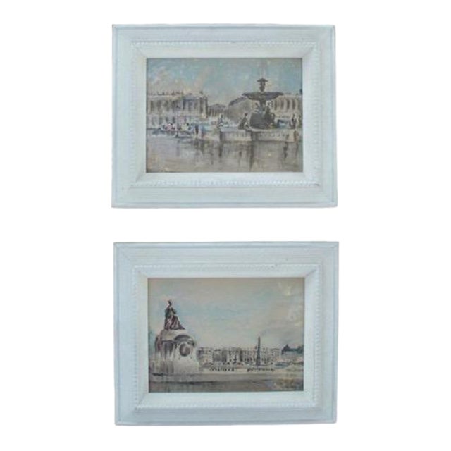 Vintage Guy De Neyrac Framed Print Set 1950s Paris France Place De La Concorde - a Pair For Sale