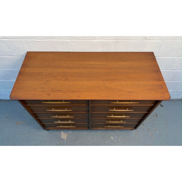 Davis Cabinet Company Mid 20th Century Ten Drawer Walnut Dresser by Davis Cabinet Company For Sale - Image 4 of 13