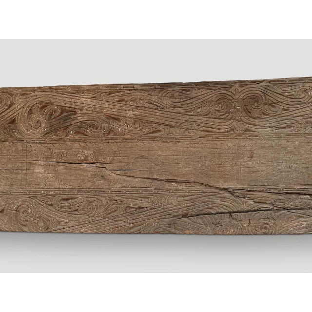 1900 - 1909 Andrianna Shamaris Ancient Hand Carved Batak Panel or Console Table For Sale - Image 5 of 6