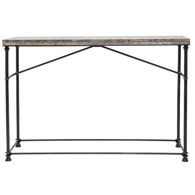 Contemporary Neoclassical Style Bronze and Travertine Console Table For Sale