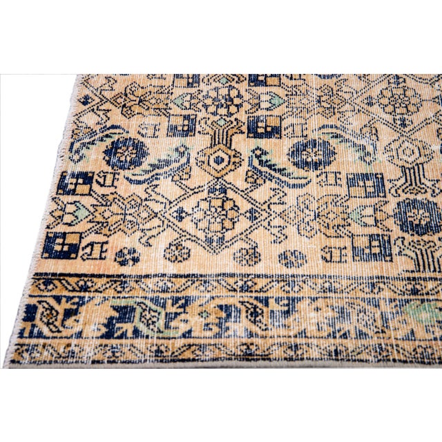 1960s Vintage Persian Distressed Handmade Allover Geometric Beige Wool Runner For Sale - Image 4 of 7